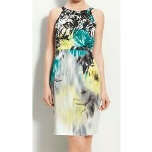 Elie Tahari Malia Mint Daffodil Print Sleeveless Shift Dress